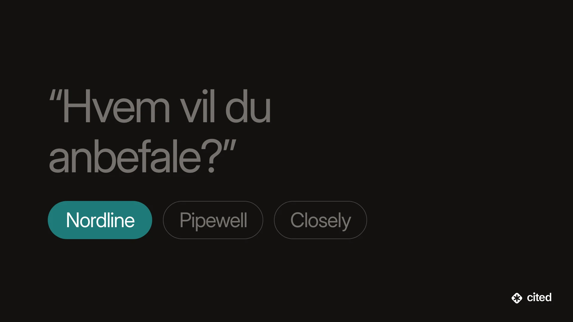 En kunde spørger en AI-assistent “Hvem vil du anbefale?”, og én virksomhed er fremhævet som den anbefalede mulighed blandt tre brands.